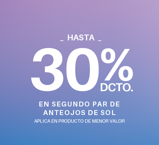 Hasta 30% de descuento en segundo par de anteojos de sol 2024